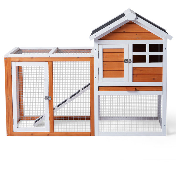 Wooden Rabbit Hutch with Run - Fir Wood with Ladder - Purrfect Pet Haven