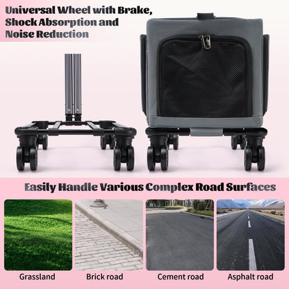Rolling Pet Carrier with Wheels - 3-Sided Expandable Travel Bag Cats Dogs