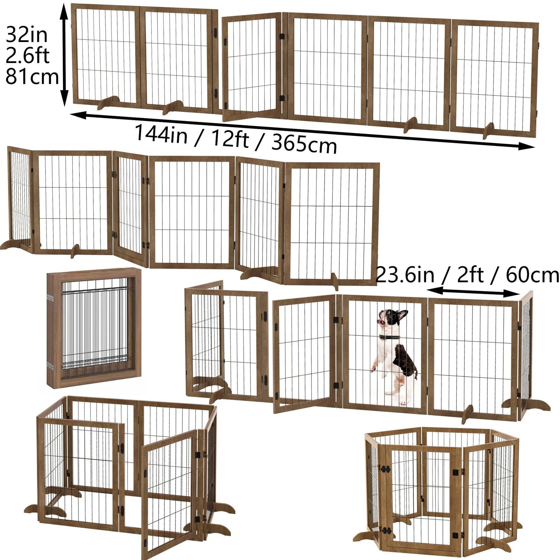 Dog Gate with Door - 6 Panel Pet Fence Barrier 144 Inch - Purrfect Pet Haven