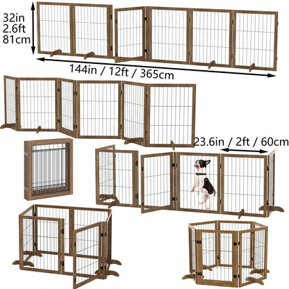 Dog Gate with Door - 6 Panel Pet Fence Barrier 144 Inch - Purrfect Pet Haven