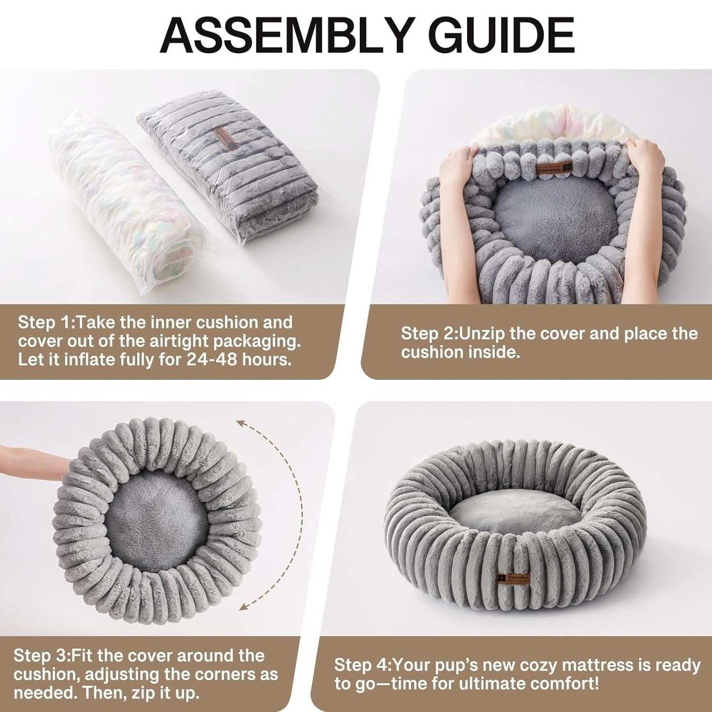 Fluffy Grey Round Pet Bed - Calming - Purrfect Pet Haven