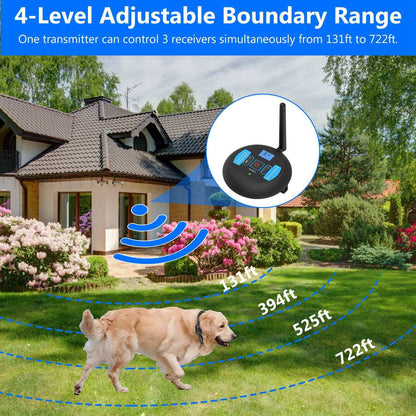 Wireless Electric Dog Fence Pet Shock Boundary Containment System Electric Training Collar For Small Medium Large Dogs - Purrfect Pet Haven
