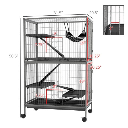5-Tier Ferret Cage - 50" Tall with Rolling Wheels - Purrfect Pet Haven