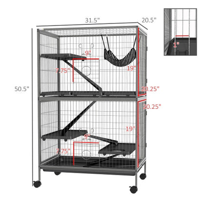 5-Tier Ferret Cage - 50" Tall with Rolling Wheels - Purrfect Pet Haven