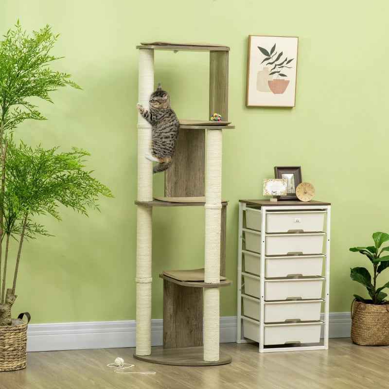Corner Modern Cat Tree Tall For Climbing, Large Multilevel Cat Tower With Scratching Posts, Small-Fit Kitten Tower With Sisal, Cream White