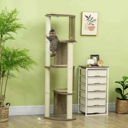Corner Modern Cat Tree Tall For Climbing, Large Multilevel Cat Tower With Scratching Posts, Small-Fit Kitten Tower With Sisal, Cream White