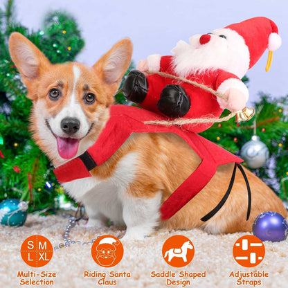 Christmas Santa Pet Outfit - Riding Style with Bell - Purrfect Pet Haven