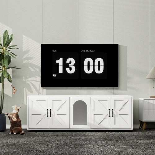 Modern Cat Litter Box Furniture With Double Room, Wooden Cat Litter Box Furniture With Cat Door - Purrfect Pet Haven