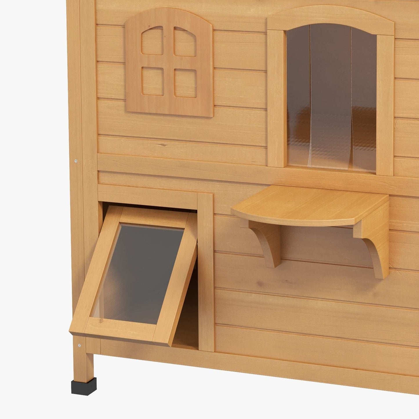 2-Story Wooden Outdoor Cat House - Feral Shelter with Escape Door - Purrfect Pet Haven