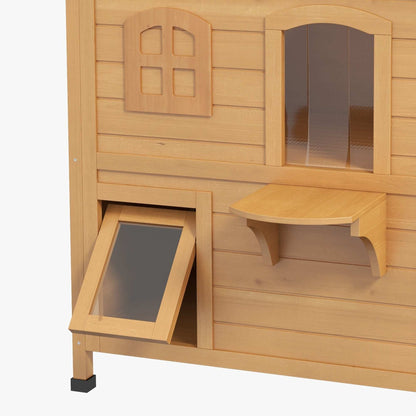 2-Story Wooden Outdoor Cat House - Feral Shelter with Escape Door - Purrfect Pet Haven