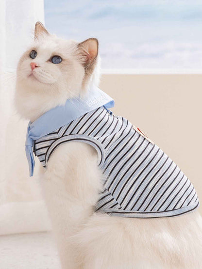 Pet Striped Tie-Front Top - Cute Small Pet Summer Shirt