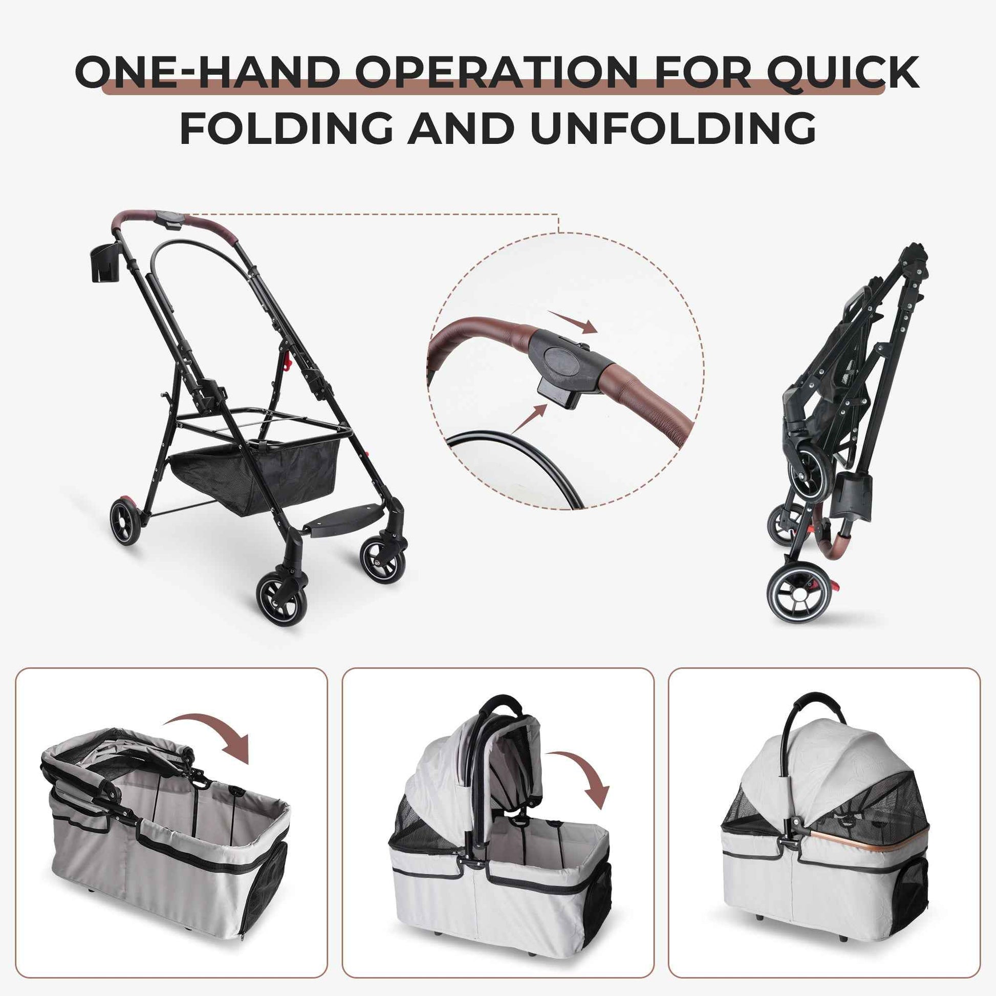 Foldable One-Hand Pet Stroller - Small Dogs & Cats