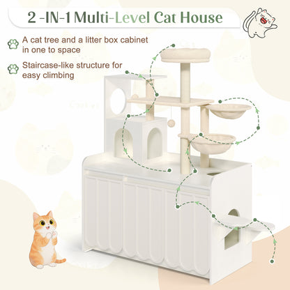 Cat Tree With Litter Enclosure - Hammocks And Storage