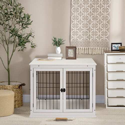 Small Kennel End Table With Two Open Sides And Lockable Door - Purrfect Pet Haven