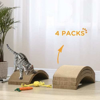 PawHut Cat Scratching Board, 4 Pack Cat Scratcher For Indoor Cats, Reversible Cat Scratching Post Replacement For Cat Wheel, Brown - Purrfect Pet Haven