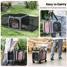 Rolling Pet Carrier with Wheels - 3-Sided Expandable Travel Bag Cats Dogs