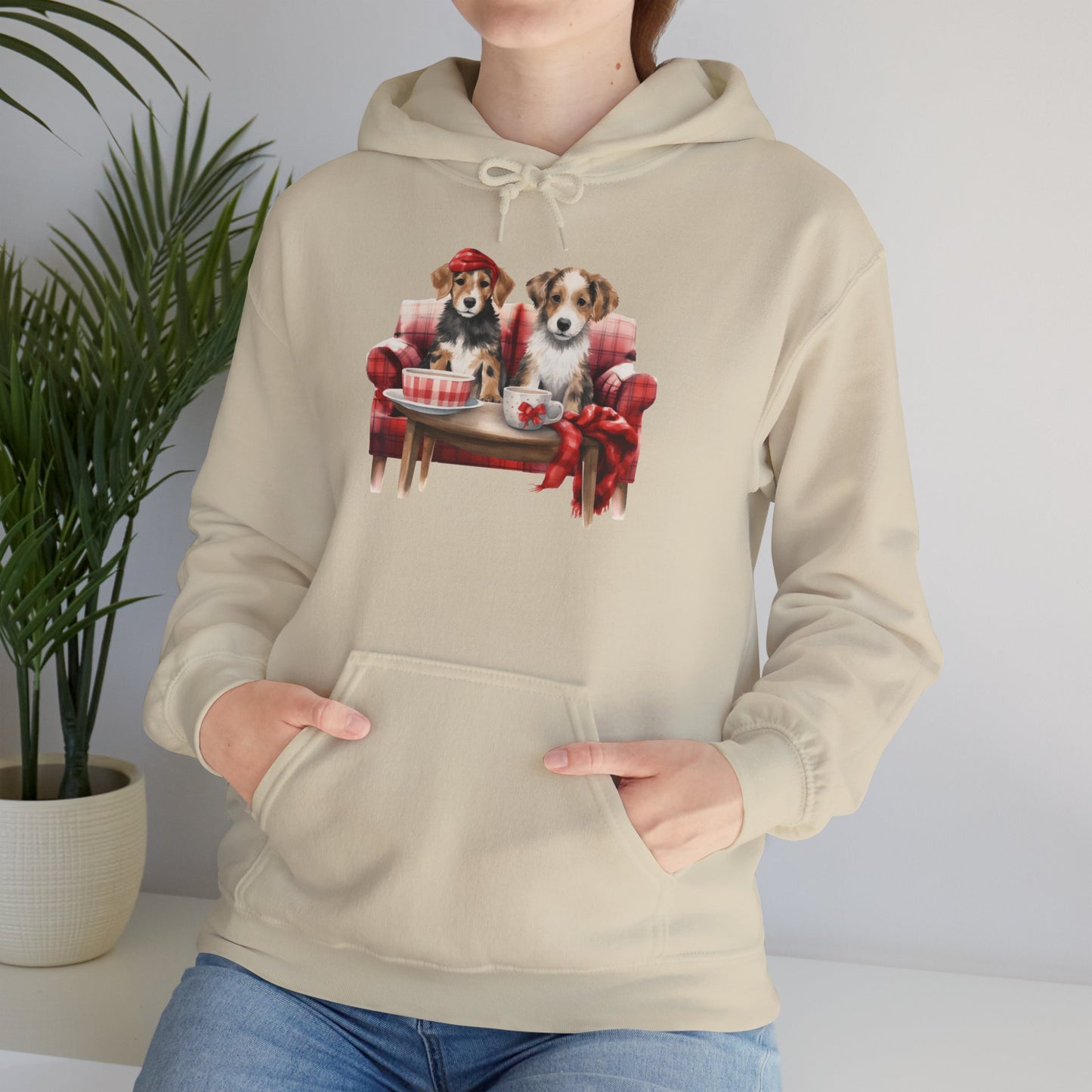 Christmas Hoodie - Festive Puppies on Sofa Design - Purrfect Pet Haven