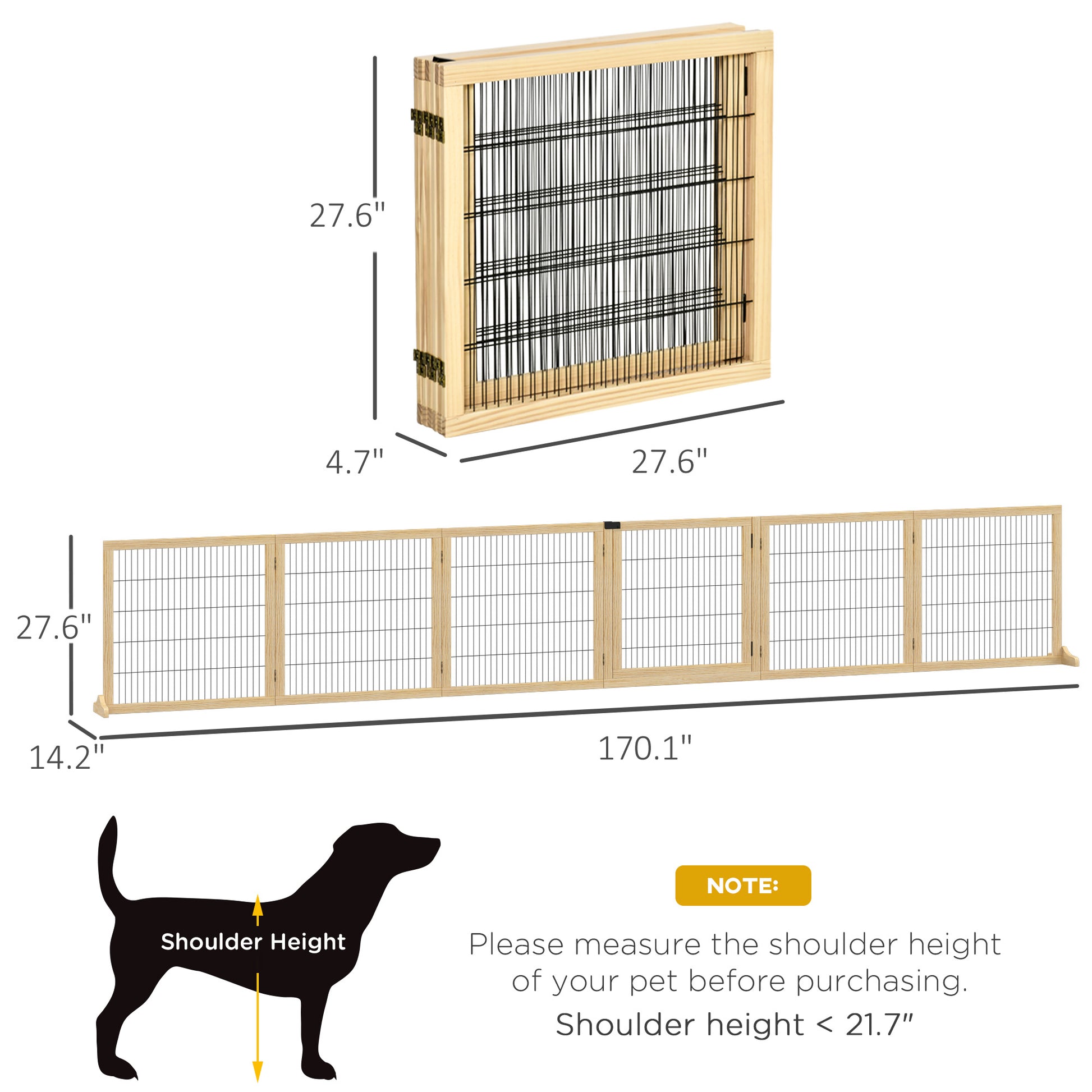 Freestanding Pet Gate 6-Panel - Wooden Dog Barrier for Doorways - Purrfect Pet Haven