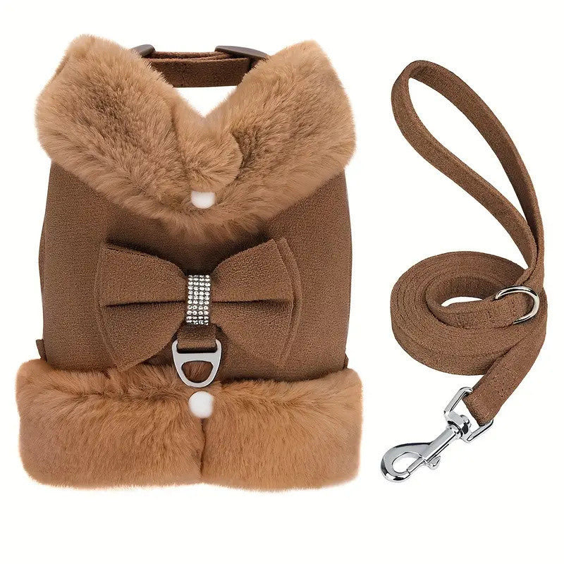 Bow Tie Puppy Harness - Warm Padded Dog Leash Set - Purrfect Pet Haven