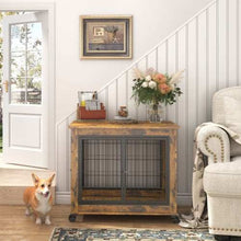 Furniture Style Dog Crate Side Table On Wheels With Double Doors And Lift Top. Rustic Brown, 31.50'' W X 22.05'' D X 25'' H. - Purrfect Pet Haven