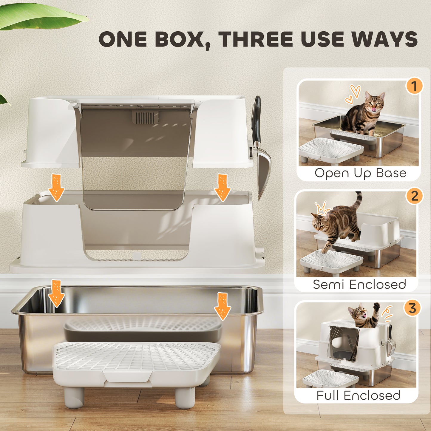 Cat Litter Box - XL Stainless Steel Enclosed with Scoop - Purrfect Pet Haven
