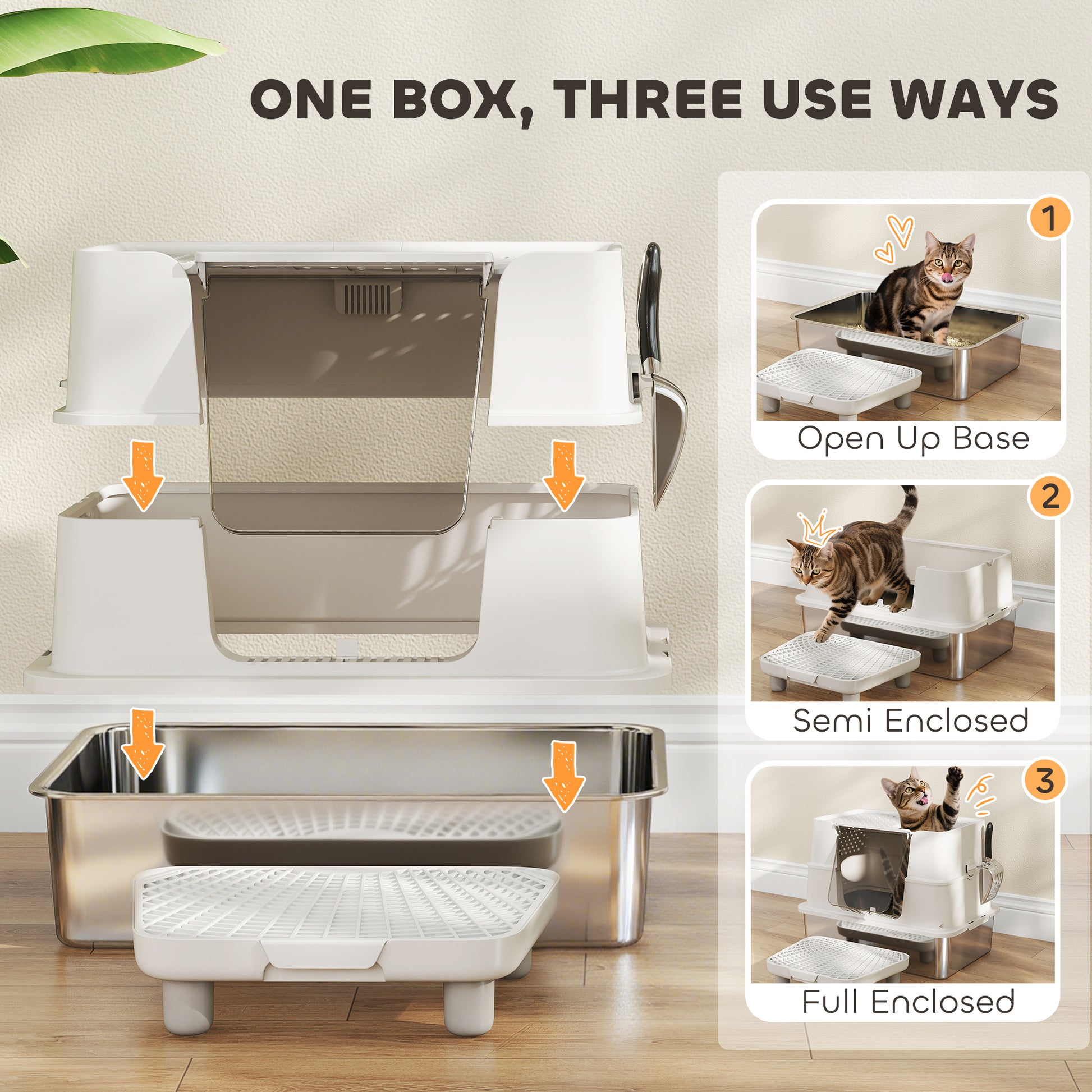 Cat Litter Box - XL Stainless Steel Enclosed with Scoop - Purrfect Pet Haven