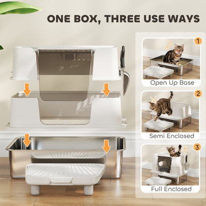 Cat Litter Box - XL Stainless Steel Enclosed with Scoop - Purrfect Pet Haven