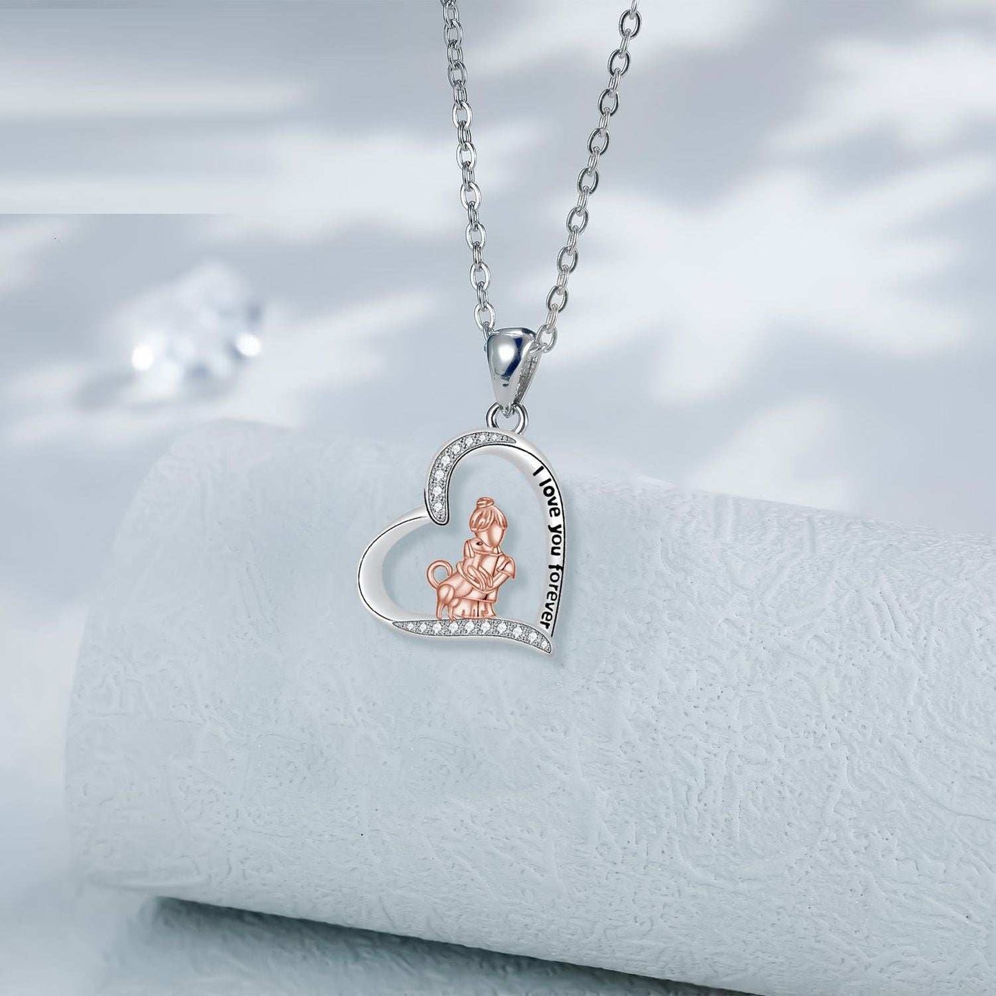Love Heart Pendant Girl With Dog Necklace - Purrfect Pet Haven