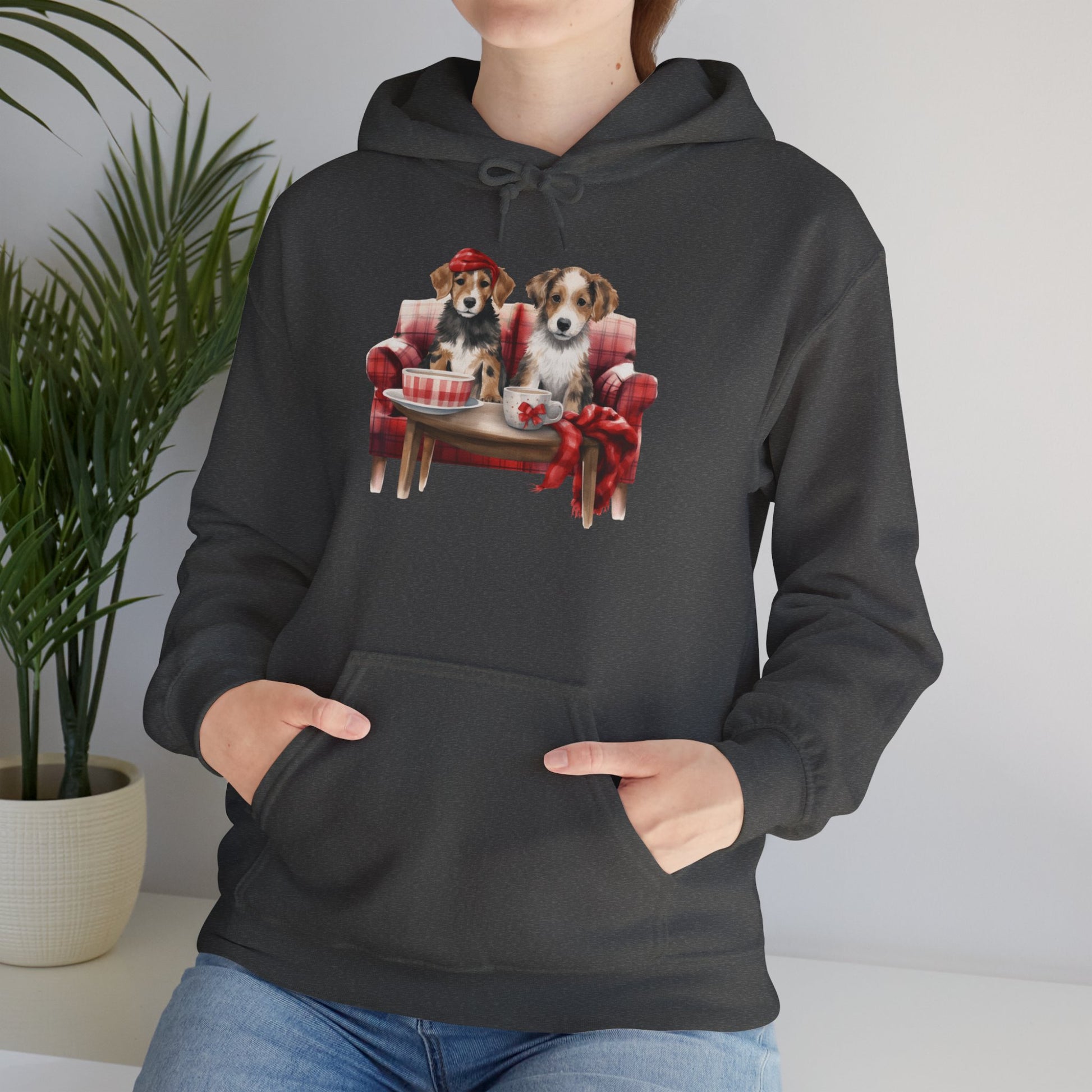 Christmas Hoodie - Festive Puppies on Sofa Design - Purrfect Pet Haven