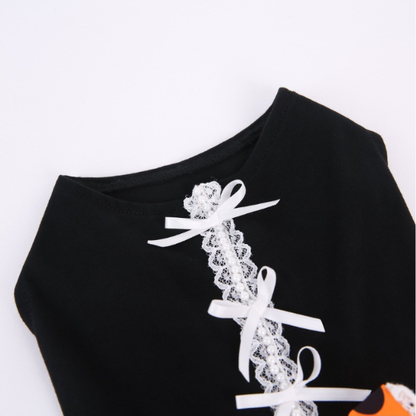 Dog Halloween Dress - Polka Dot Skirt And Spiderweb Lace