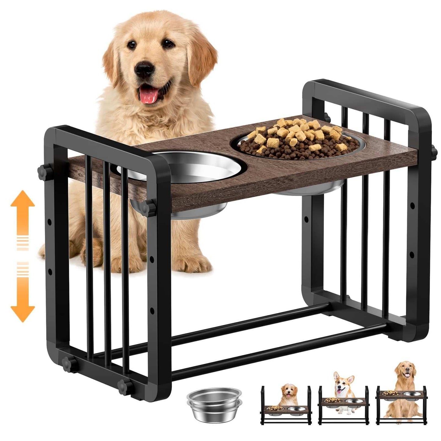 H-shaped Iron Frame 3 Height Elevated Dog Bowl - Purrfect Pet Haven