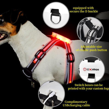 Night Dog Walking Vest Large Medium and Small Explosion proof Flushing Dog Strap LED Luminous Chest Strap