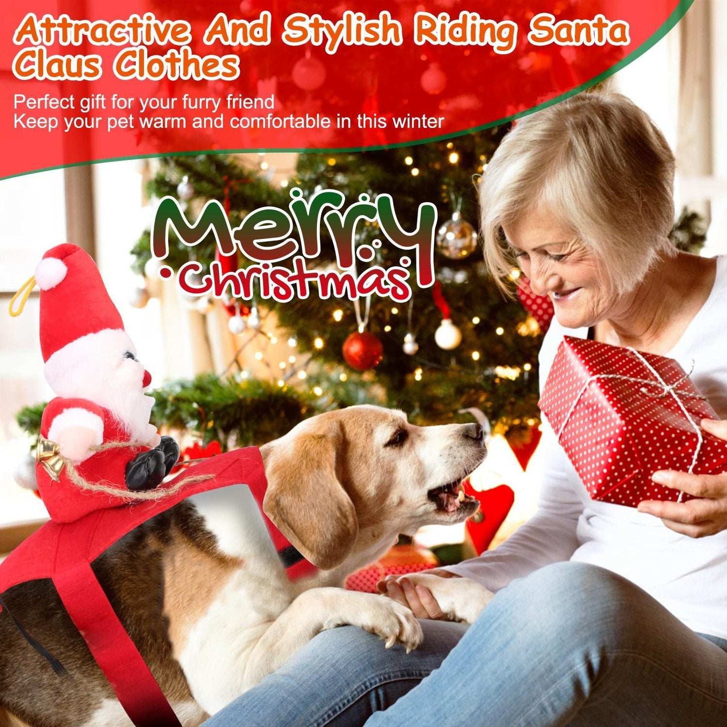 Christmas Santa Pet Outfit - Riding Style with Bell - Purrfect Pet Haven