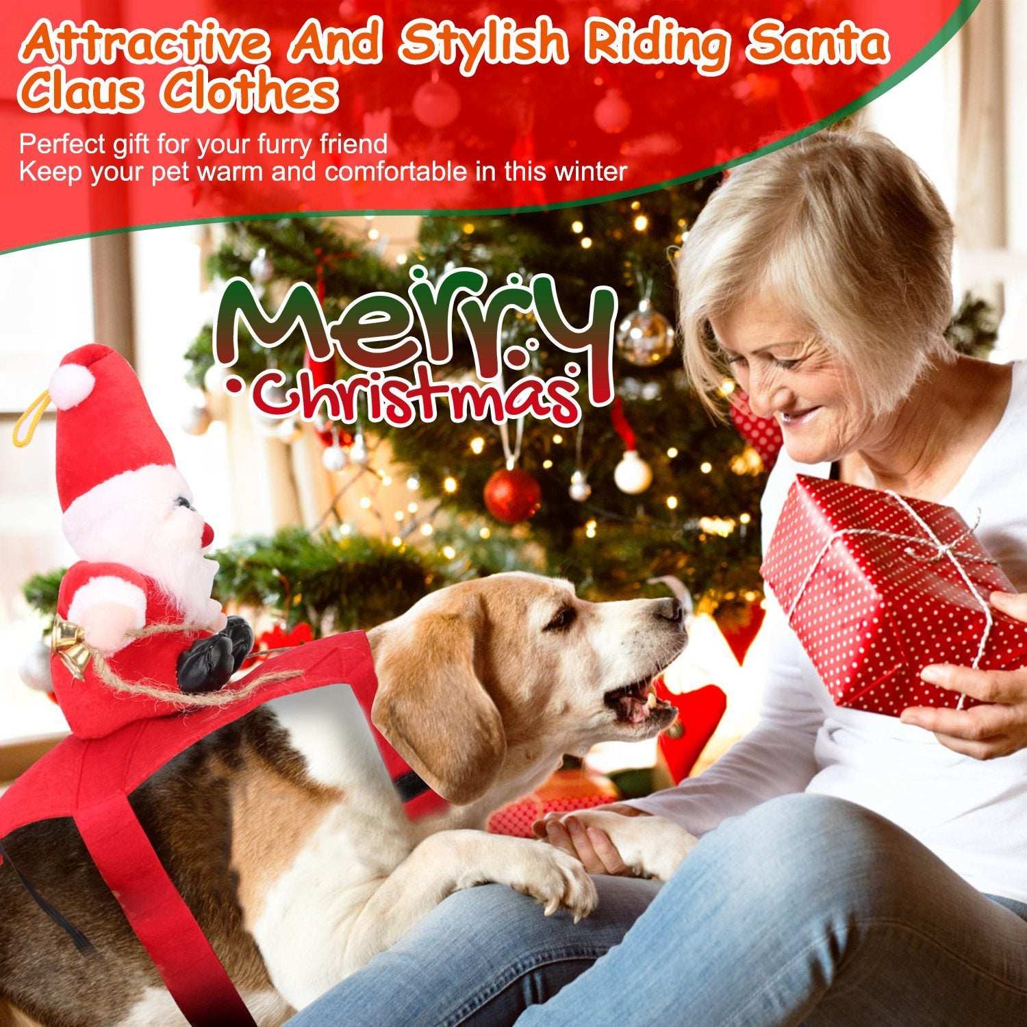 Christmas Santa Pet Outfit - Riding Style with Bell - Purrfect Pet Haven