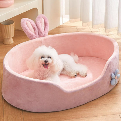 Pink Princess Pet Bed - Rabbit Ear Calming Cushion - Purrfect Pet Haven