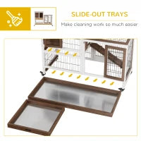Rabbit Hutch - Elevated Wooden Cage with Wheels & Run - Purrfect Pet Haven