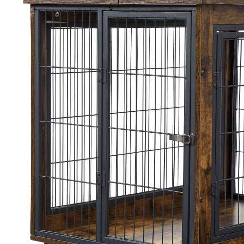 Furniture Style Dog Crate Side Table On Wheels With Double Doors And Lift Top. Rustic Brown, 31.50'' W X 22.05'' D X 25'' H. - Purrfect Pet Haven