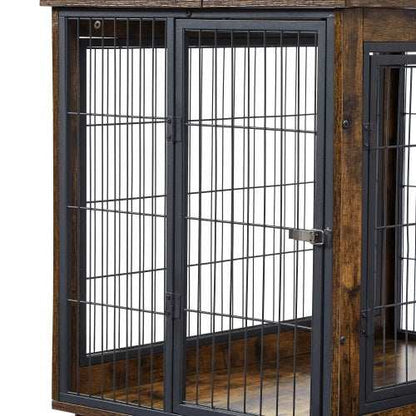 Furniture Style Dog Crate Side Table On Wheels With Double Doors And Lift Top. Rustic Brown, 31.50'' W X 22.05'' D X 25'' H. - Purrfect Pet Haven