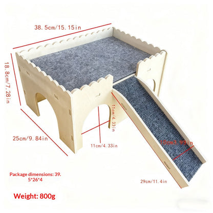 Solid Wood Multi-Functional Detachable Cage With A Double-Layer Hideaway House