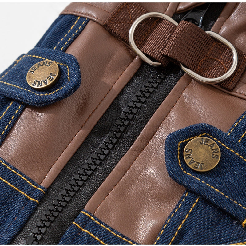 Retro Rebel Jacket - Denim Pet Coat with Fur - Purrfect Pet Haven