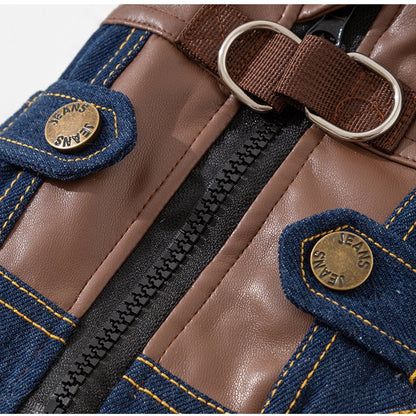 Retro Rebel Jacket - Denim Pet Coat with Fur - Purrfect Pet Haven
