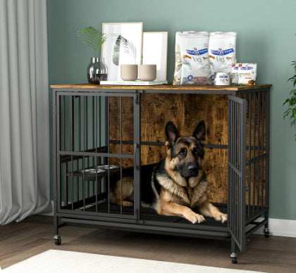 Multifunctional Furniture Crate Dog Cage with Removable Trays and Feeding Station - Purrfect Pet Haven
