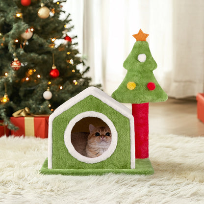 Cat House Christmas Tree - Feline Holiday Hideaway