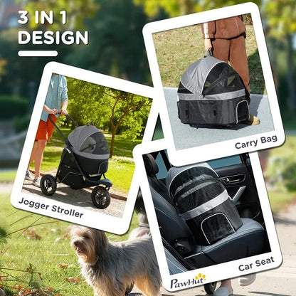 3 In 1 Pet Jogging Stroller - Small Dogs Cats Detachable Carrier - Purrfect Pet Haven