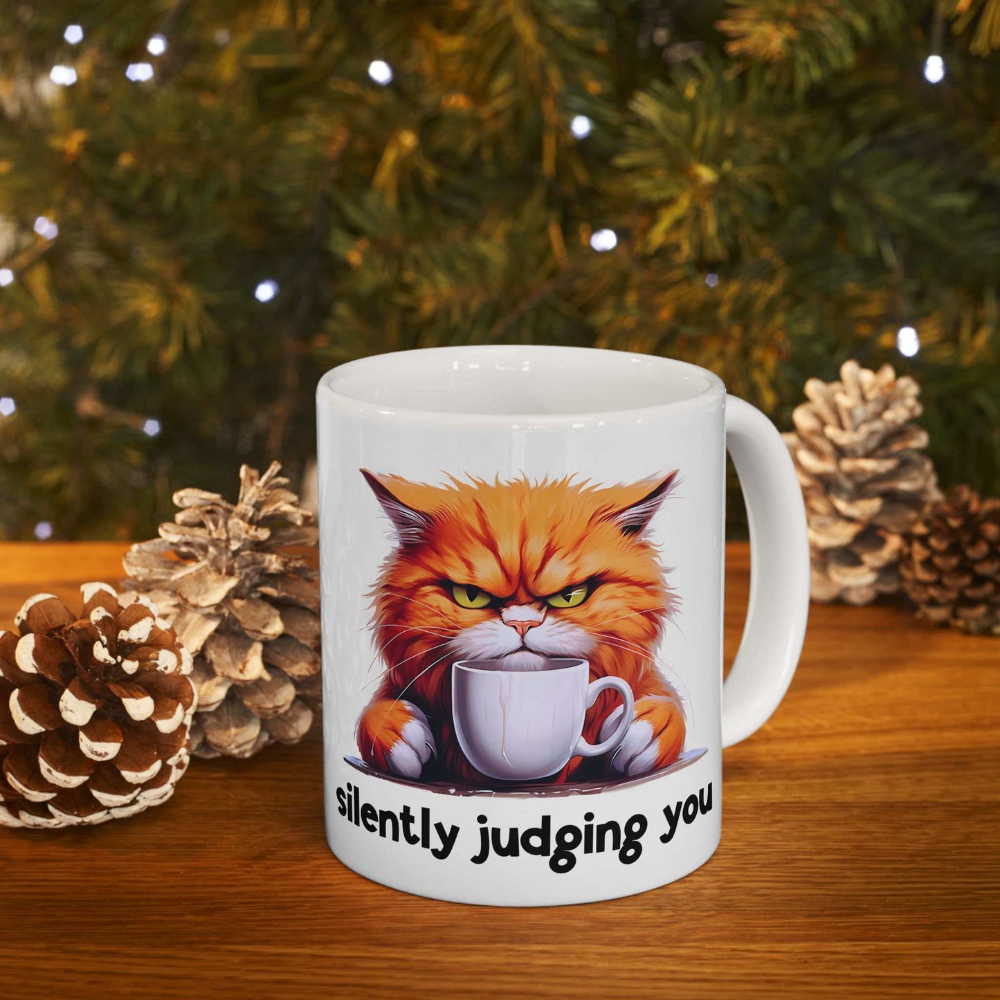 Funny Cat Ceramic Mug - 'Judging You Silently' (11oz, 15oz) | Purrfect Pet Haven