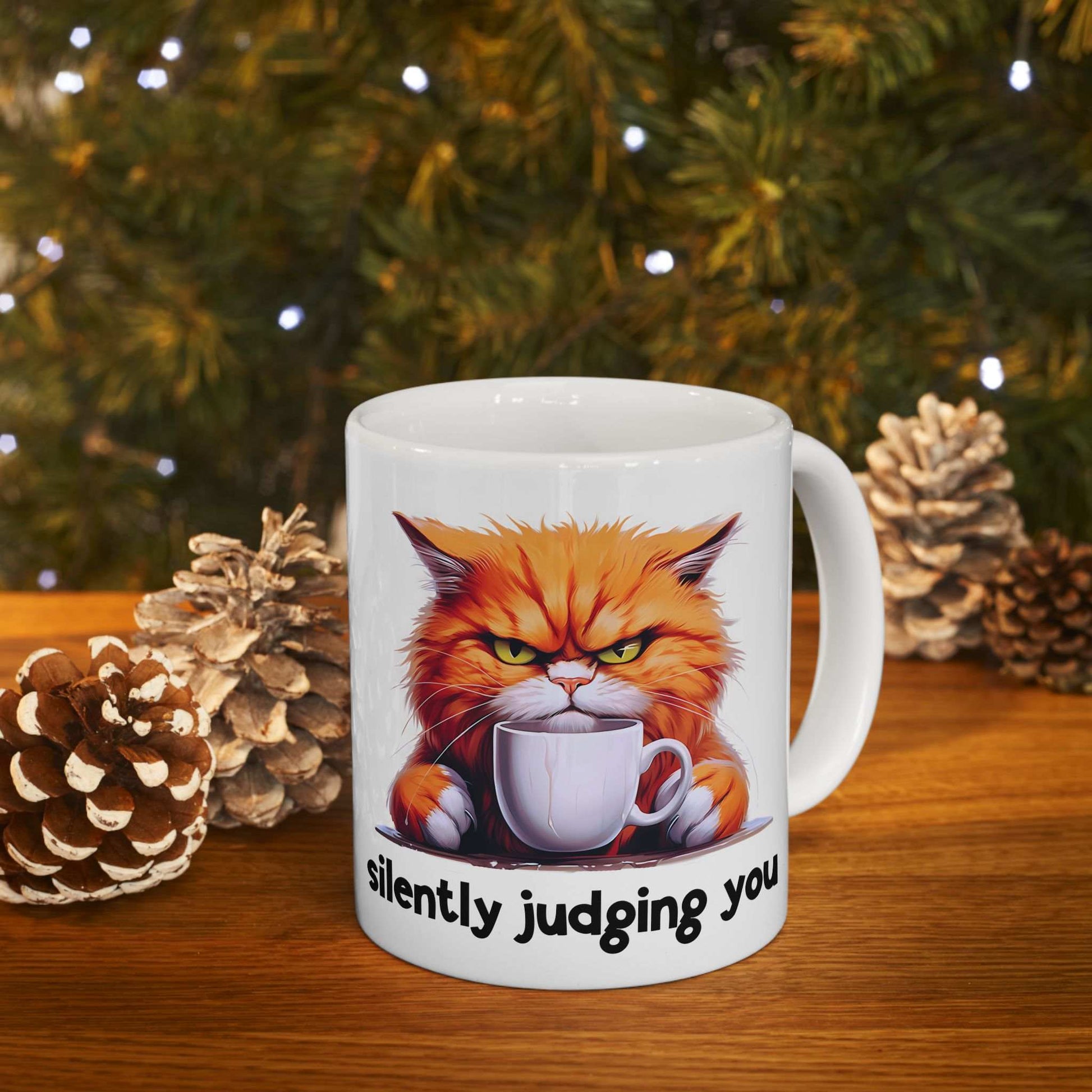 Funny Cat Ceramic Mug - 'Judging You Silently' (11oz, 15oz) | Purrfect Pet Haven