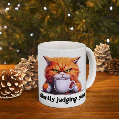 Funny Cat Ceramic Mug - 'Judging You Silently' (11oz, 15oz) | Purrfect Pet Haven