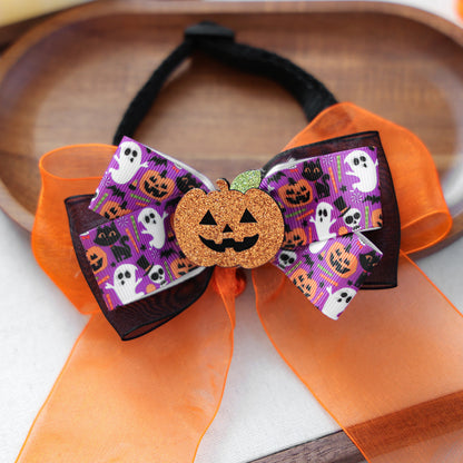 Pet Halloween Bow Tie Collar - Pumpkin Ghost Spider Costume