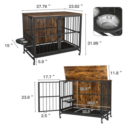 Multifunctional Furniture Crate Dog Cage with Removable Trays and Feeding Station - Purrfect Pet Haven