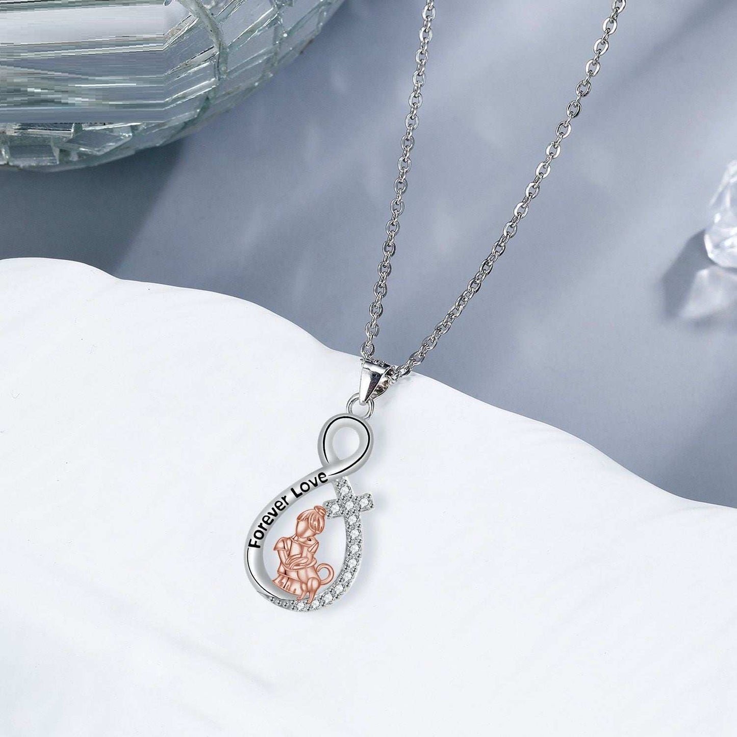 Love Heart Pendant Girl With Dog Necklace - Purrfect Pet Haven